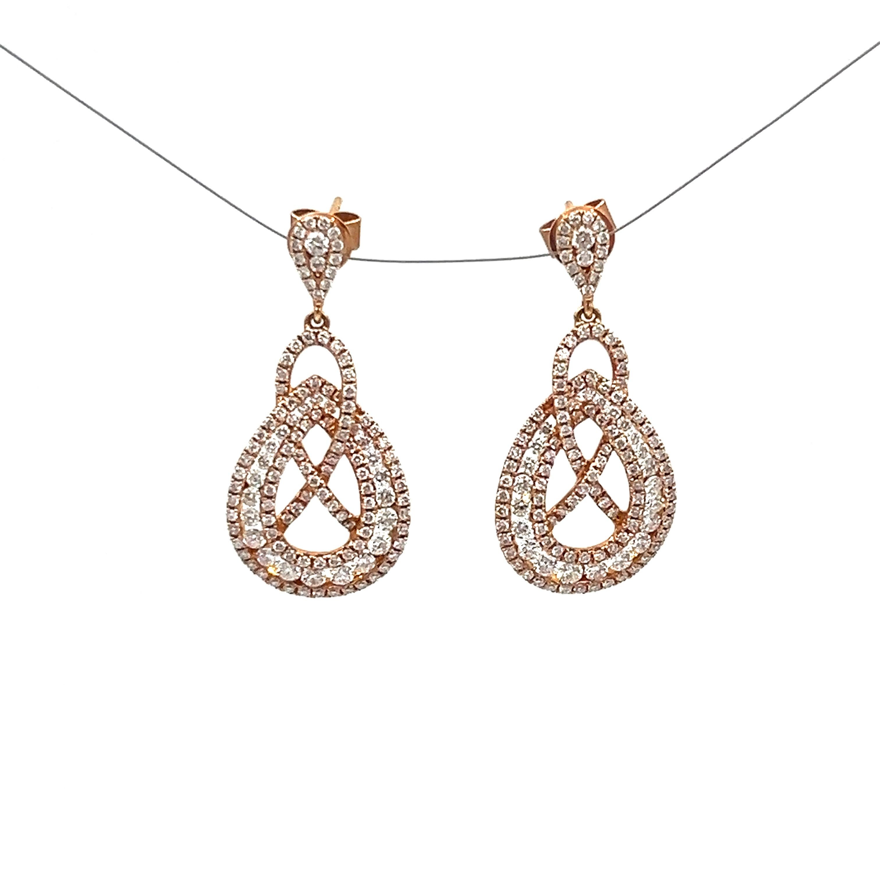3.66 ct Rose Gold Dangle Earrings In New Condition For Sale In Chicago, IL