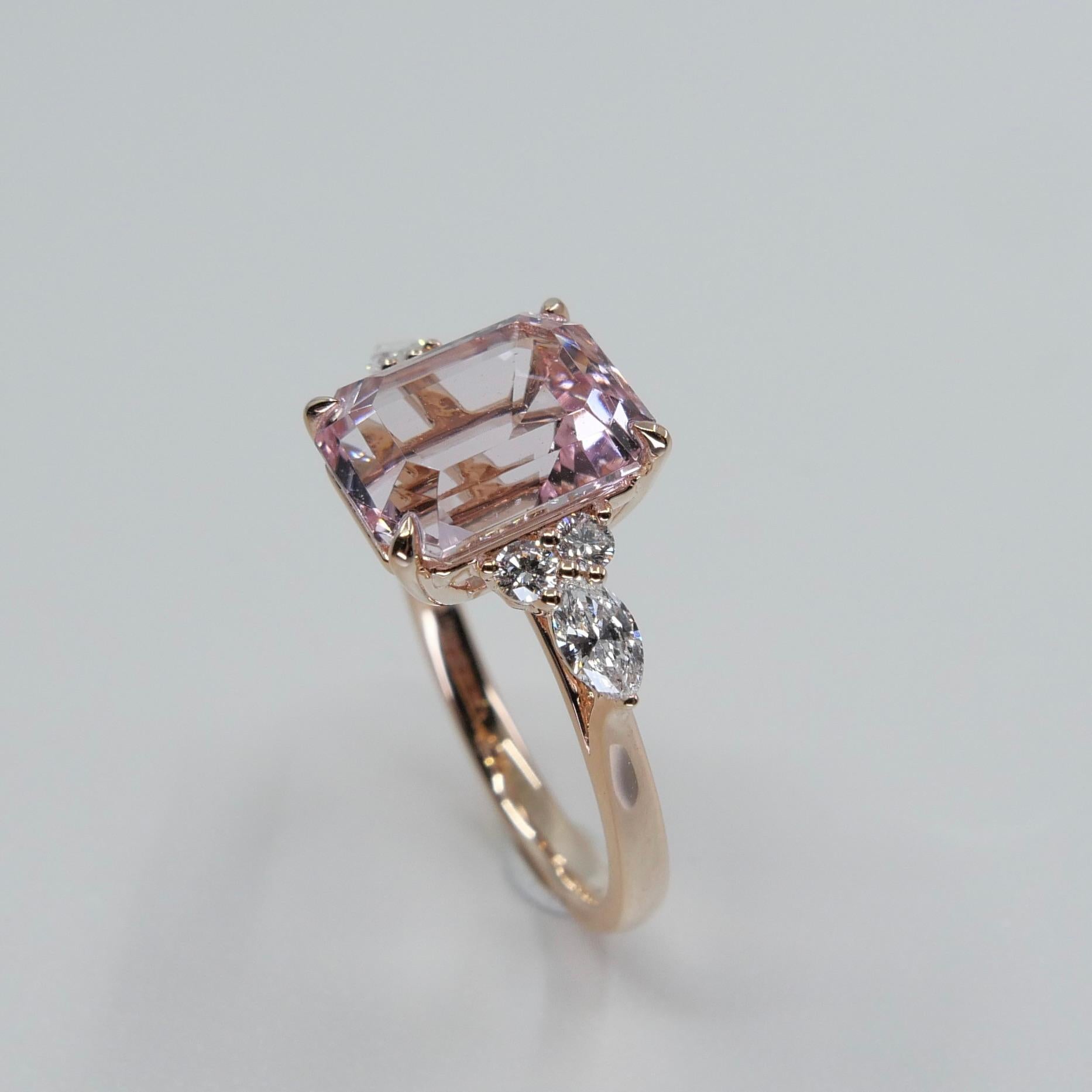 3.66 Cts Peach Pink Morganite & Diamond Cocktail Ring. Stunning!  For Sale 2