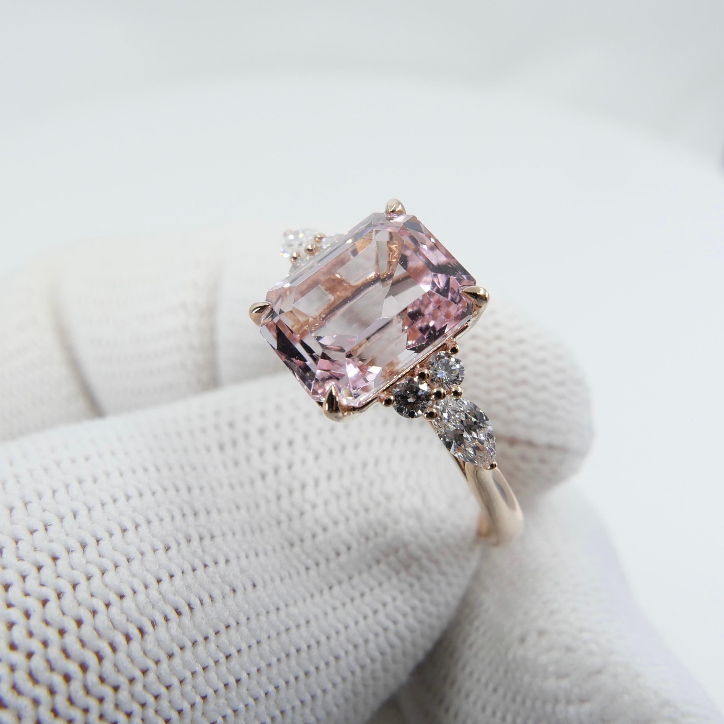 3.66 Cts Peach Pink Morganite & Diamond Cocktail Ring. Stunning!  For Sale 4