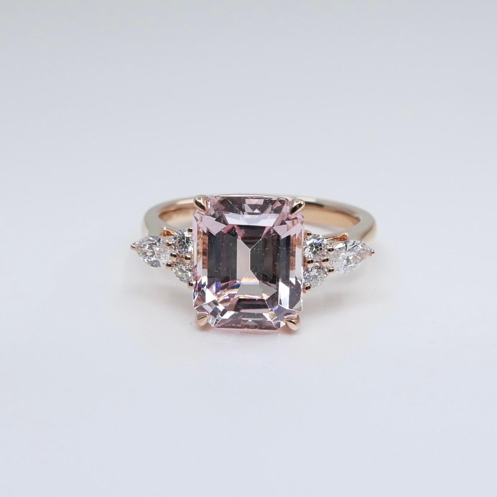 3.66 Cts Peach Pink Morganite & Diamond Cocktail Ring. Stunning!  For Sale 5