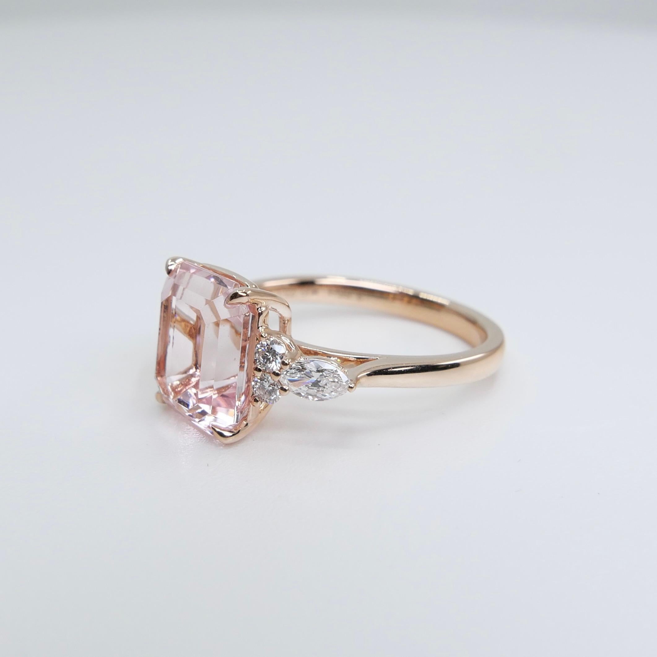 3.66 Cts Peach Pink Morganite & Diamond Cocktail Ring. Stunning!  For Sale 6