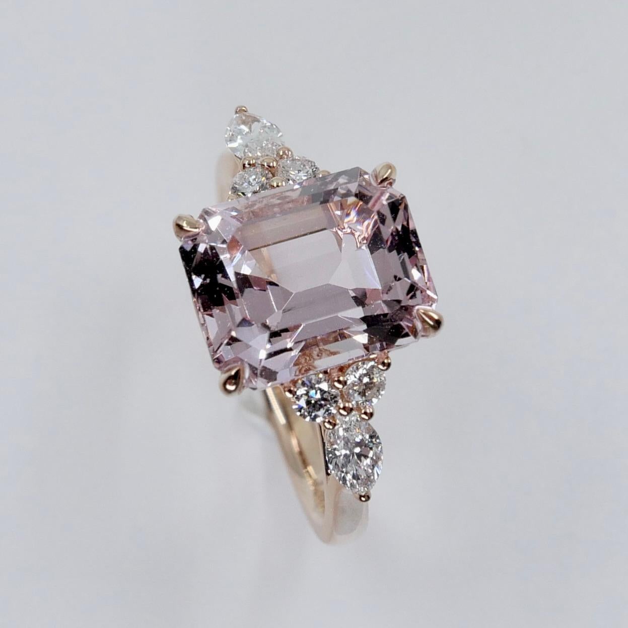 3.66 Cts Peach Pink Morganite & Diamond Cocktail Ring. Stunning!  For Sale 7
