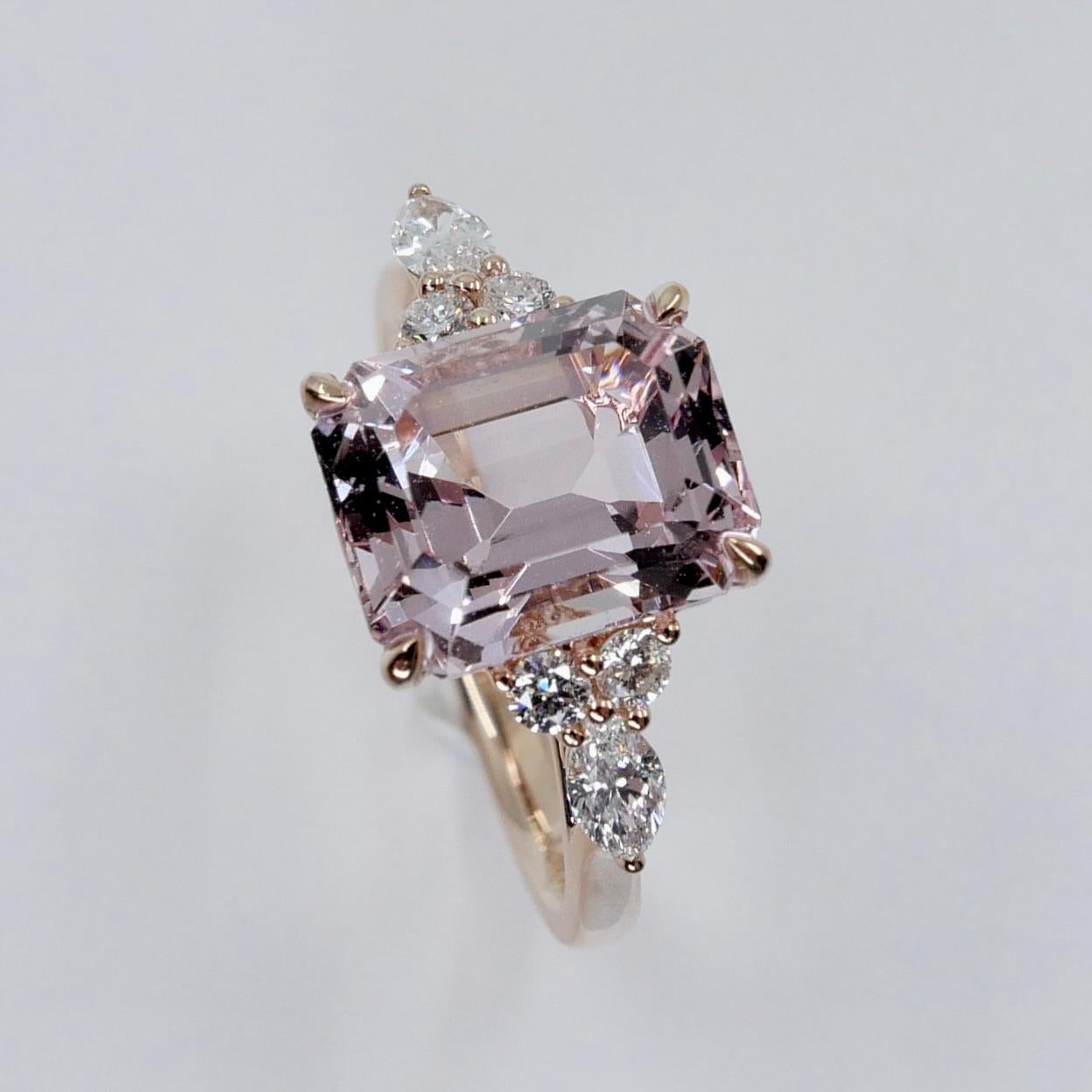 Cocktailring mit 3,66 Karat pfirsichrosa Morganit und Diamant. Einfach atemberaubend! im Angebot 10