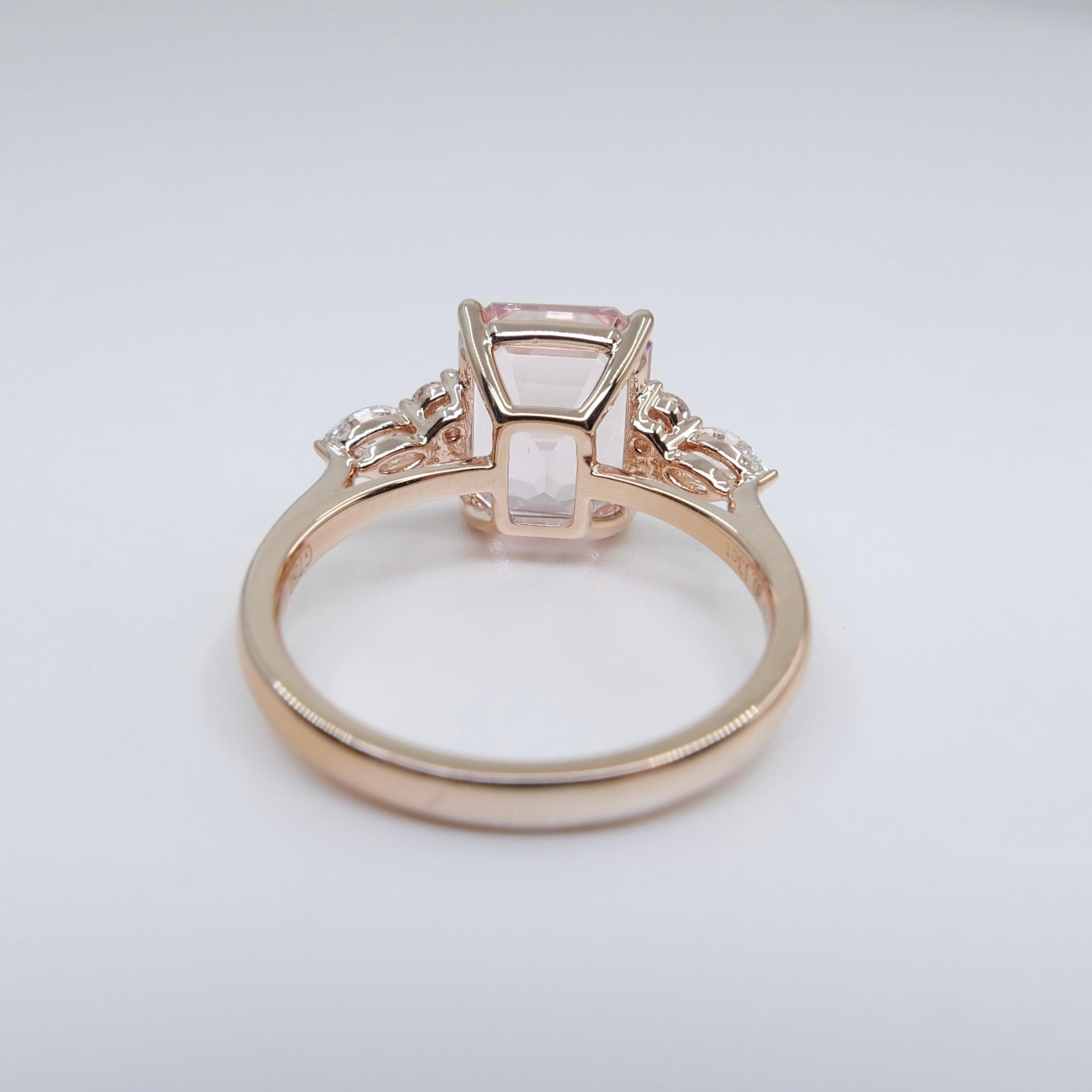 3.66 Cts Peach Pink Morganite & Diamond Cocktail Ring. Stunning!  For Sale 8