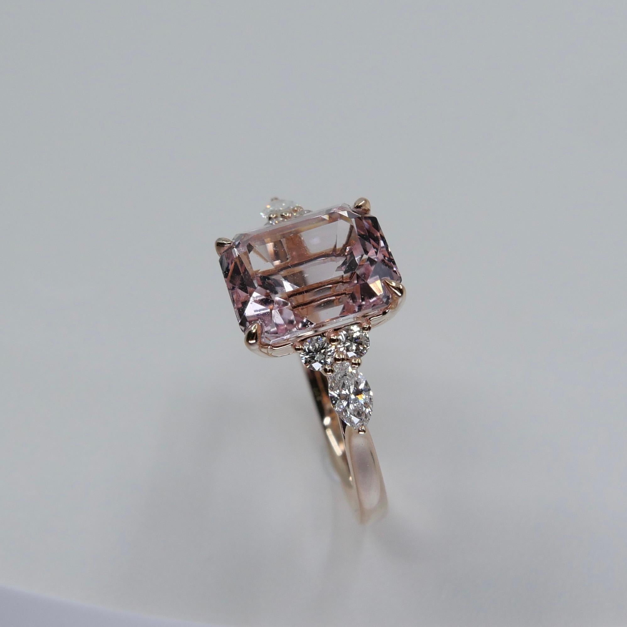 3.66 Cts Peach Pink Morganite & Diamond Cocktail Ring. Stunning!  For Sale 9