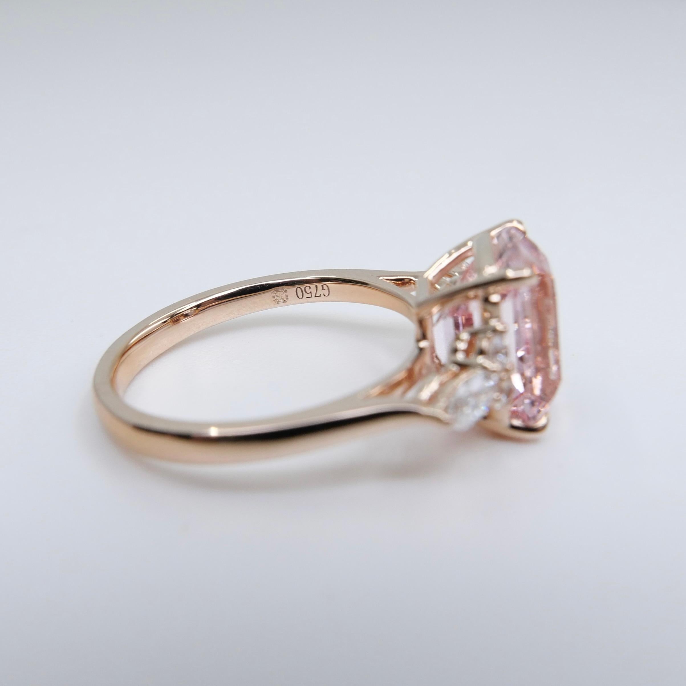 3.66 Cts Peach Pink Morganite & Diamond Cocktail Ring. Stunning!  For Sale 10