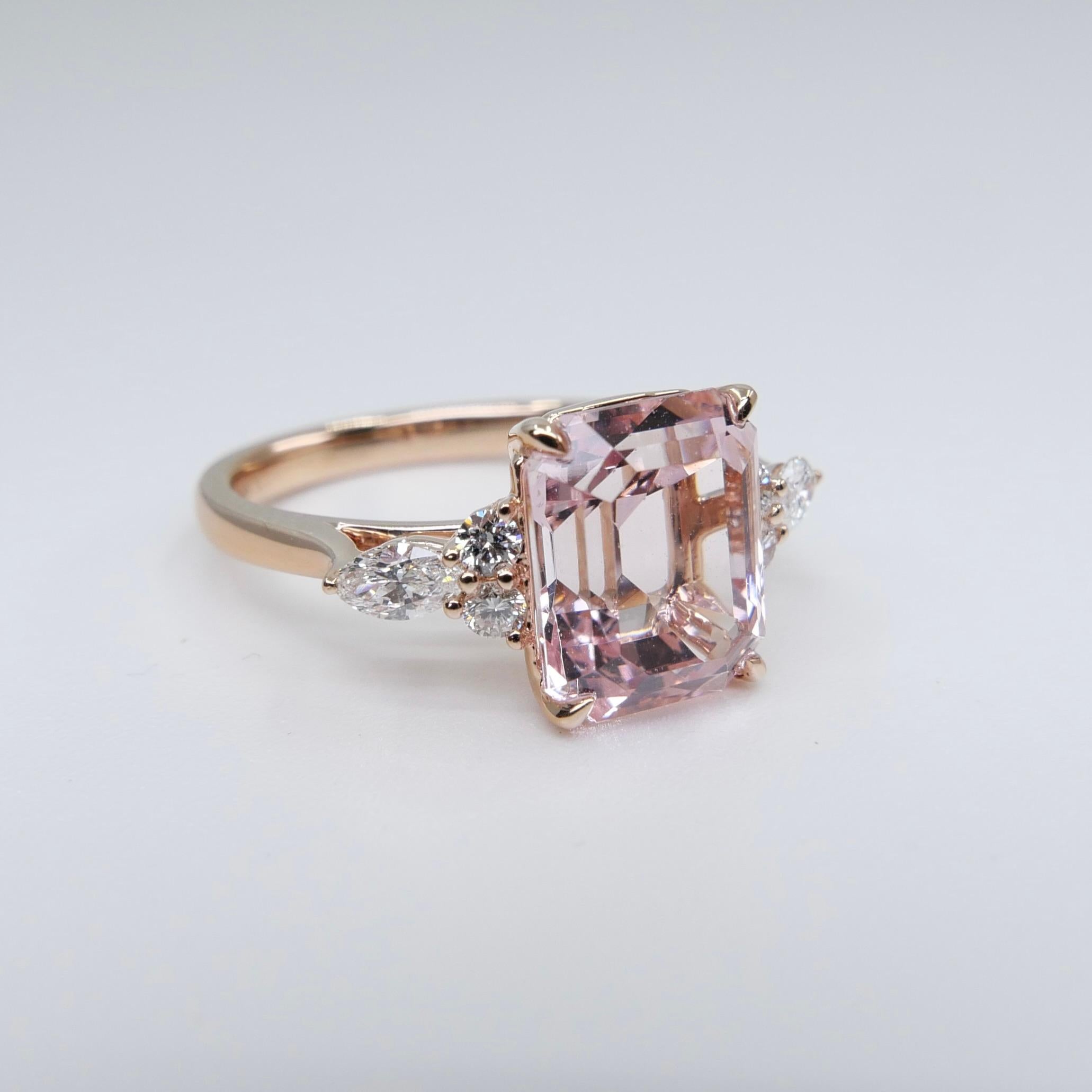 3.66 Cts Peach Pink Morganite & Diamond Cocktail Ring. Stunning!  For Sale 11
