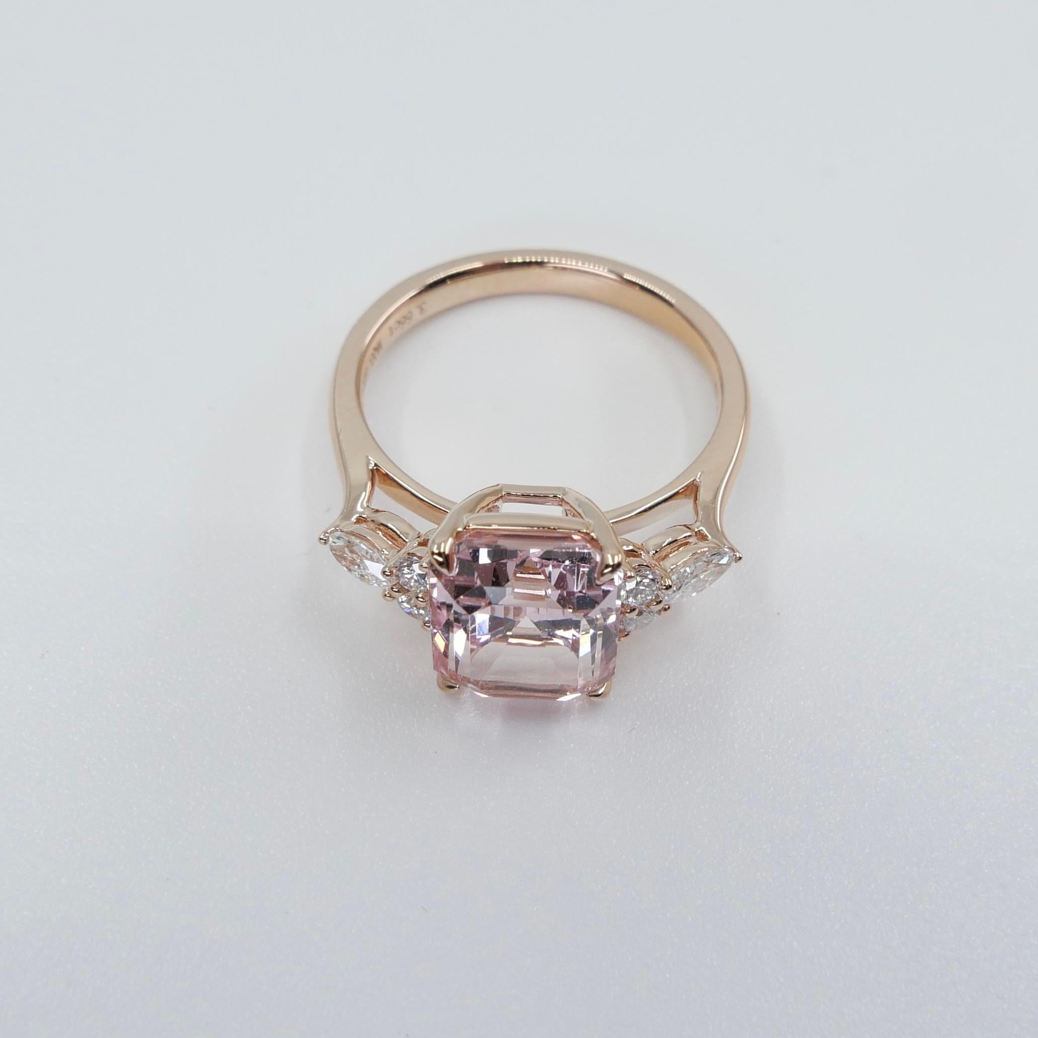 3.66 Cts Peach Pink Morganite & Diamond Cocktail Ring. Stunning!  For Sale 12