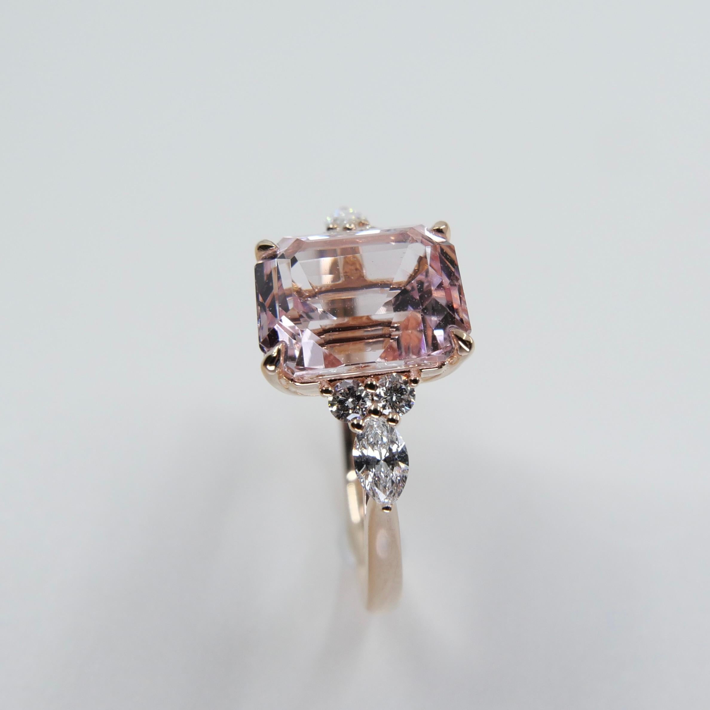 3.66 Cts Peach Pink Morganite & Diamond Cocktail Ring. Stunning!  In New Condition For Sale In Hong Kong, HK