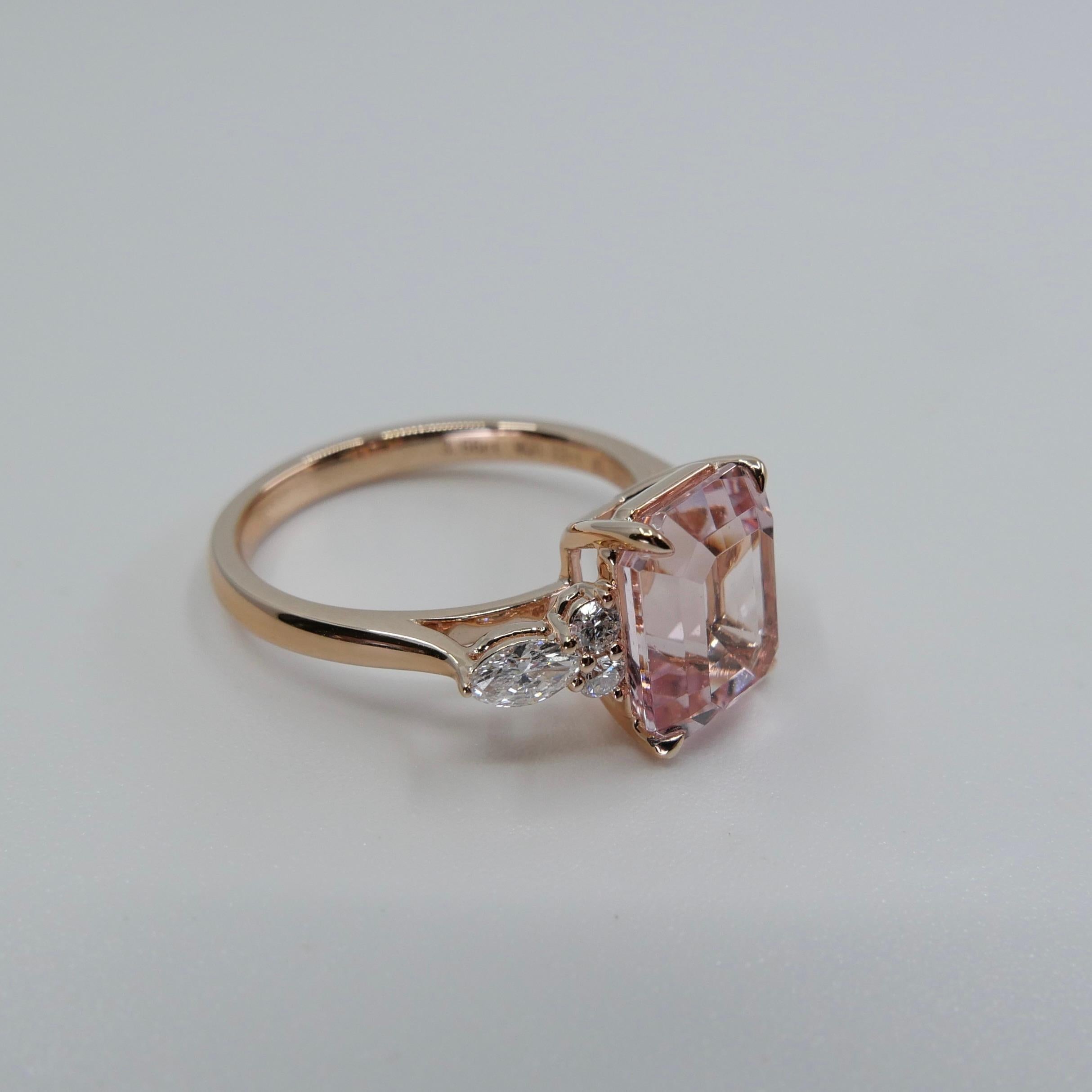 Women's 3.66 Cts Peach Pink Morganite & Diamond Cocktail Ring. Stunning!  For Sale