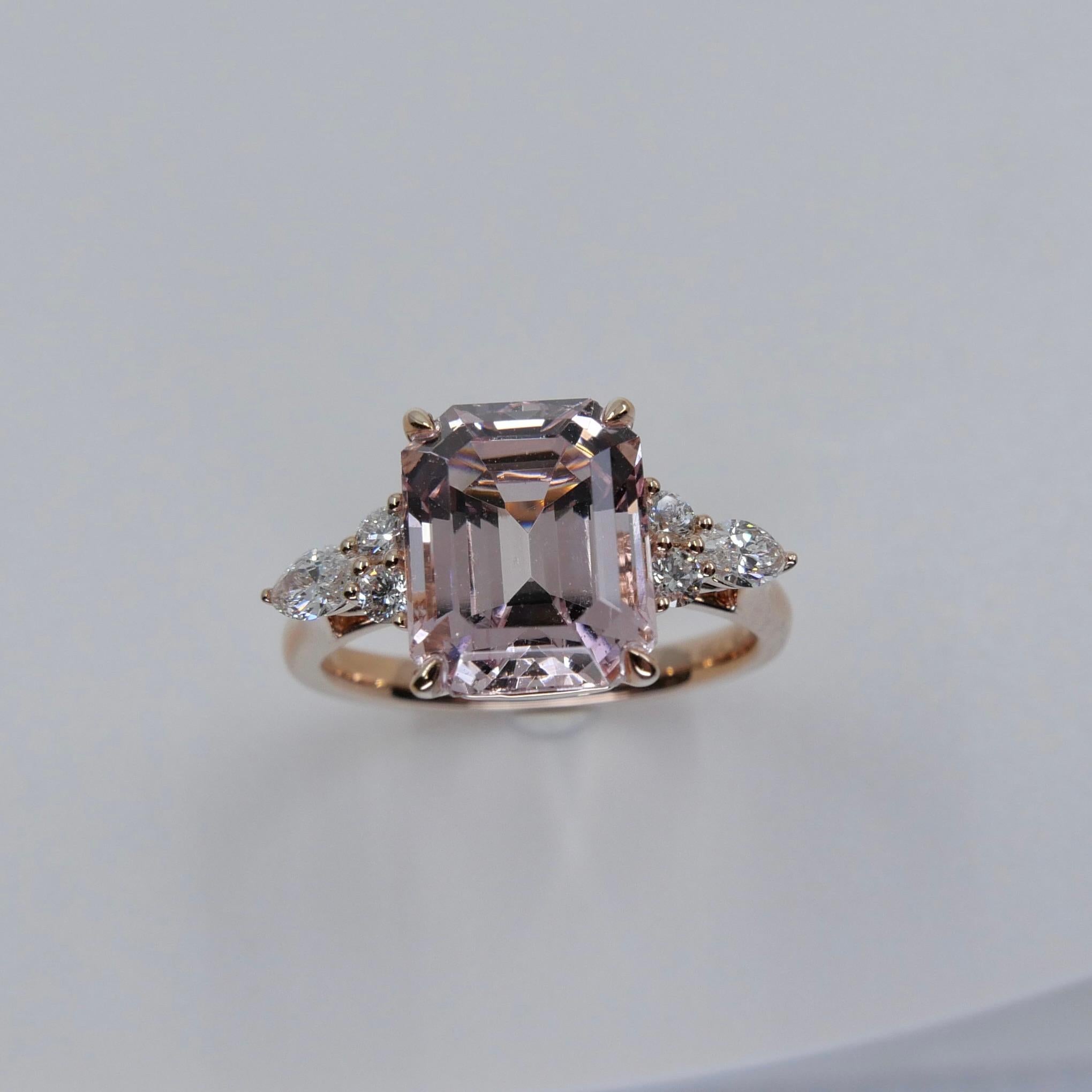 3.66 Cts Peach Pink Morganite & Diamond Cocktail Ring. Stunning!  For Sale 1