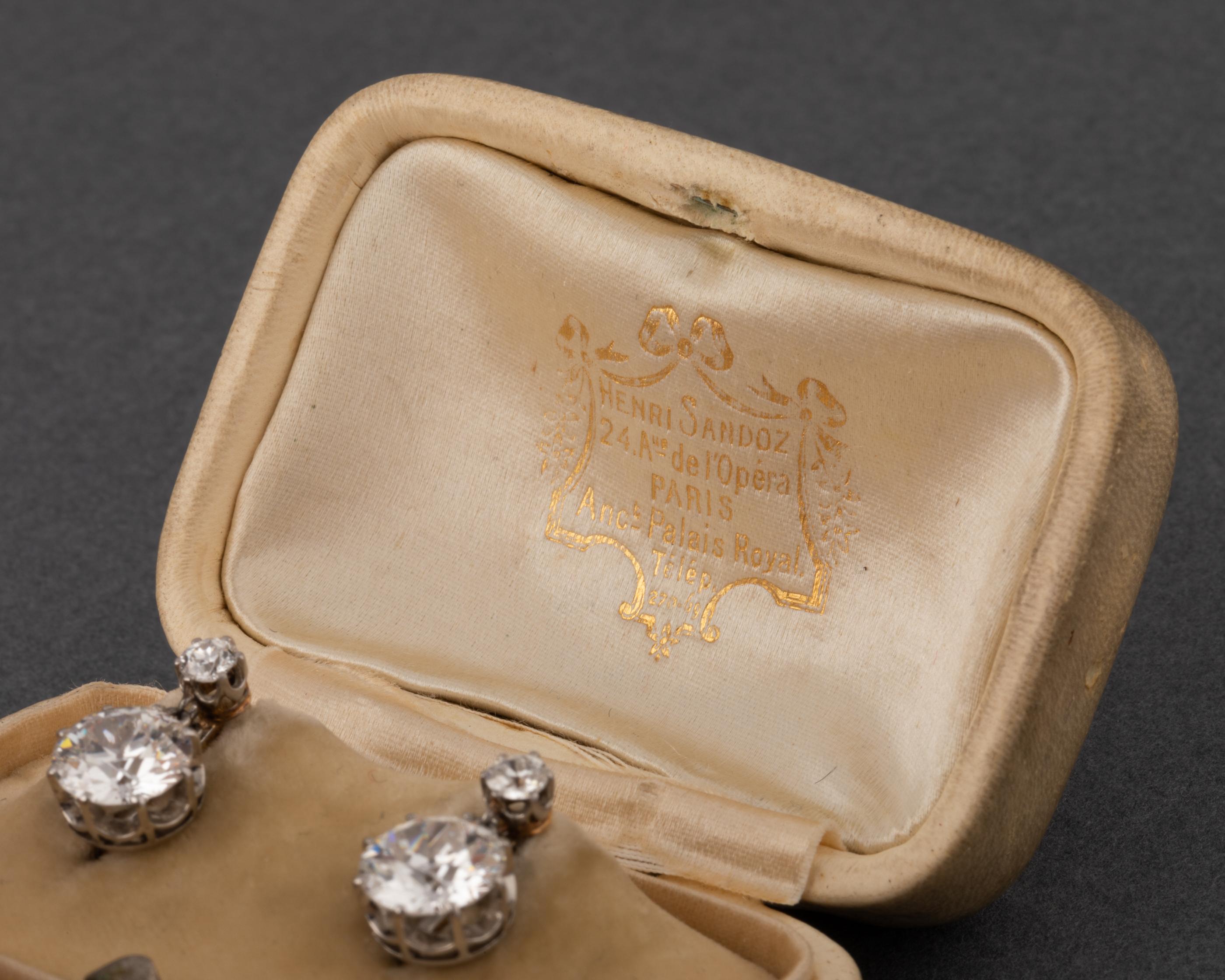 Old European Cut 3.66 Diamonds Carats Antique Belle Epoque Earrings For Sale