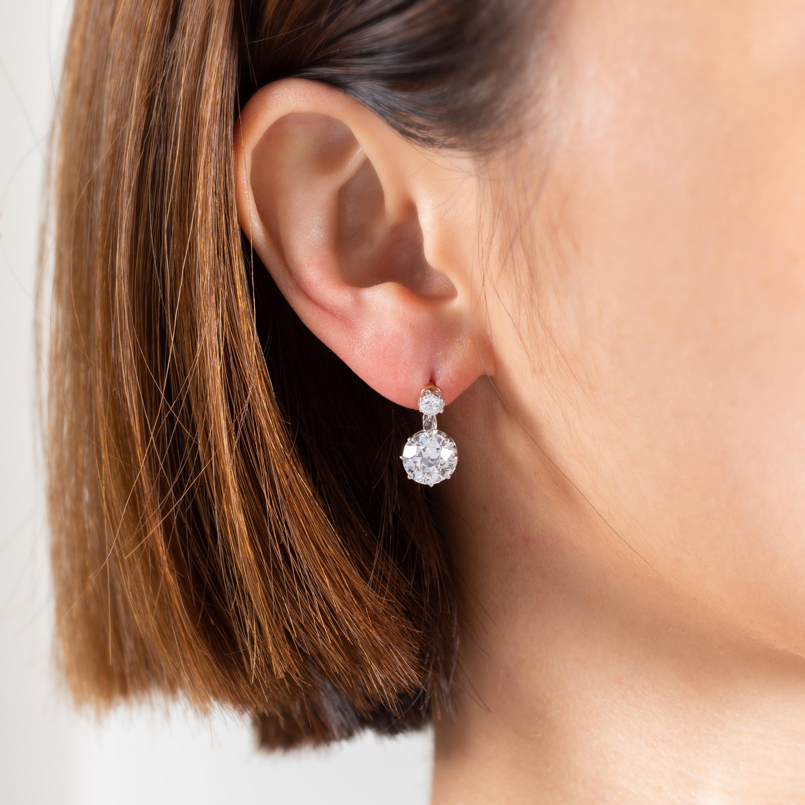 Women's 3.66 Diamonds Carats Antique Belle Epoque Earrings For Sale