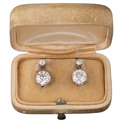 3.66 Diamonds Carats Antique Belle Epoque Earrings