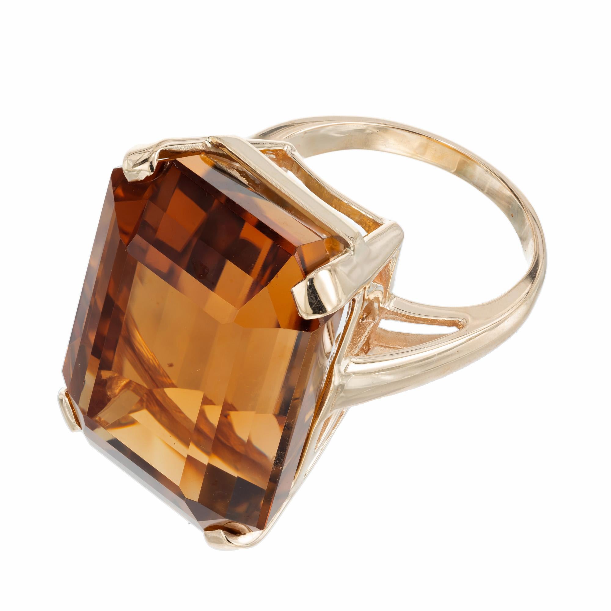 36.60 Carat Madera Emerald Cut Citrine Yellow Gold Cocktail Ring In Good Condition For Sale In Stamford, CT