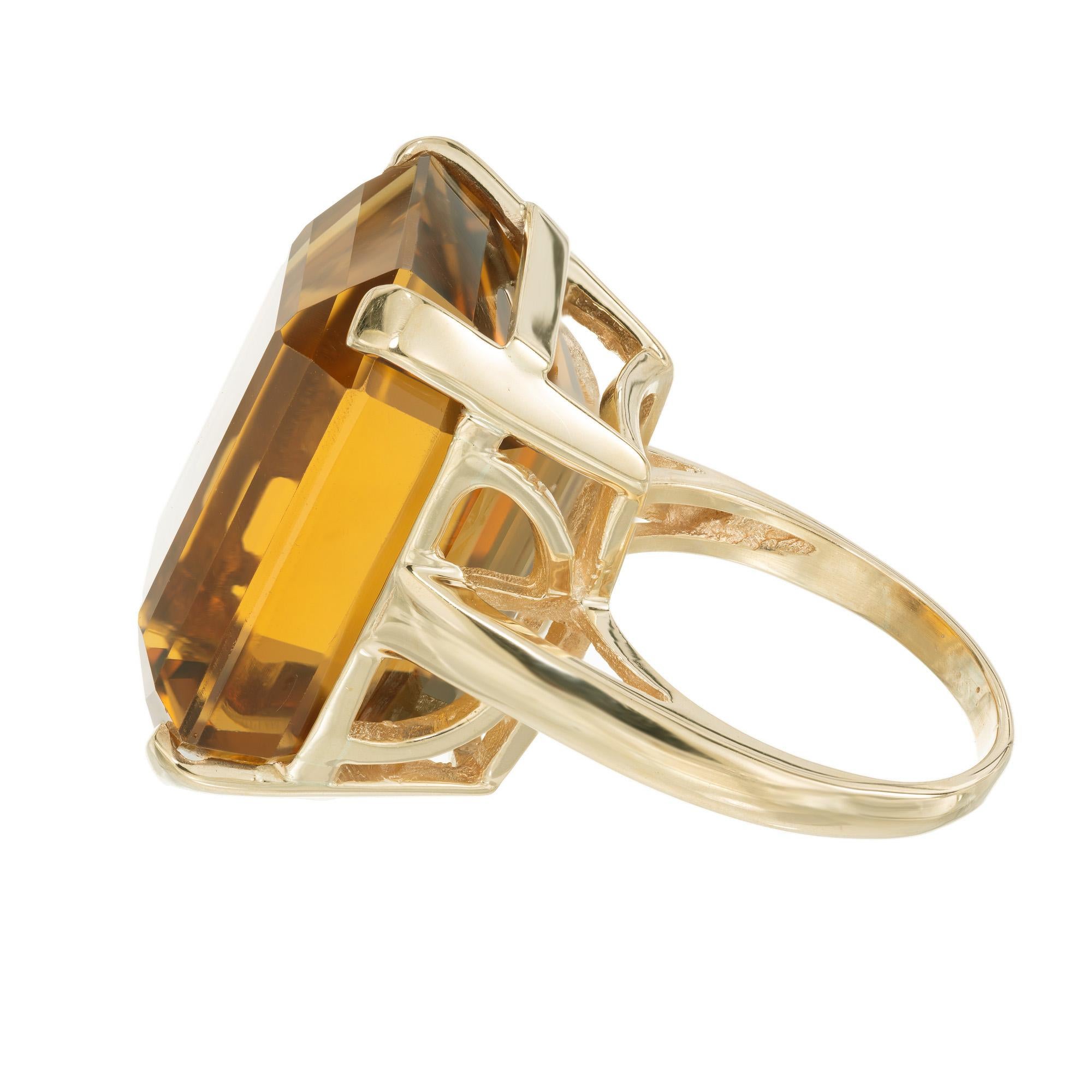 Women's 36.60 Carat Madera Emerald Cut Citrine Yellow Gold Cocktail Ring For Sale