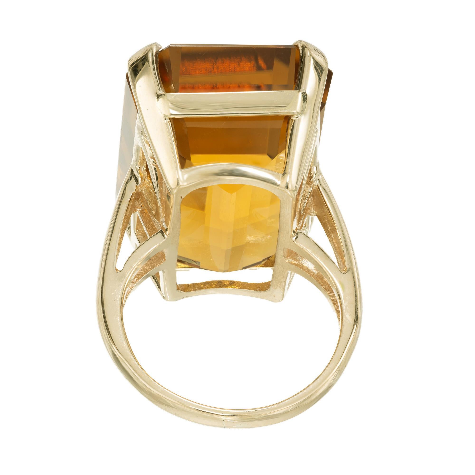 36.60 Carat Madera Emerald Cut Citrine Yellow Gold Cocktail Ring For Sale 1