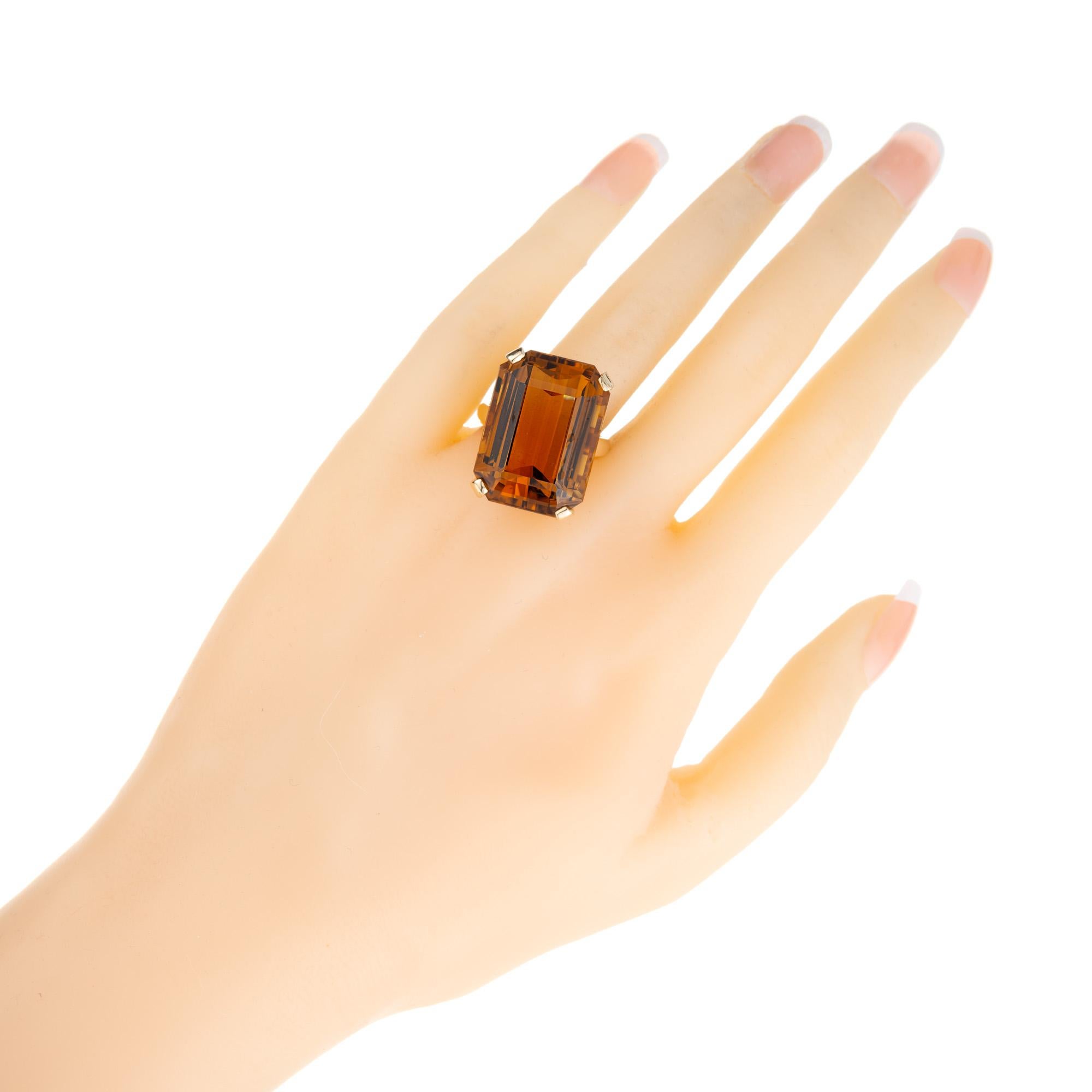 36.60 Carat Madera Emerald Cut Citrine Yellow Gold Cocktail Ring For Sale 2