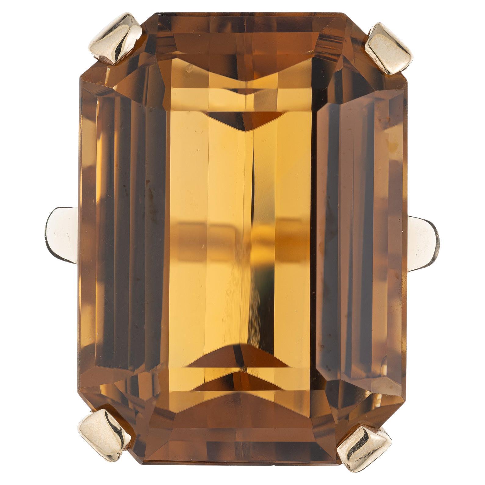36.60 Carat Madera Emerald Cut Citrine Yellow Gold Cocktail Ring For Sale