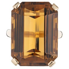 Retro 36.60 Carat Madera Emerald Cut Citrine Yellow Gold Cocktail Ring
