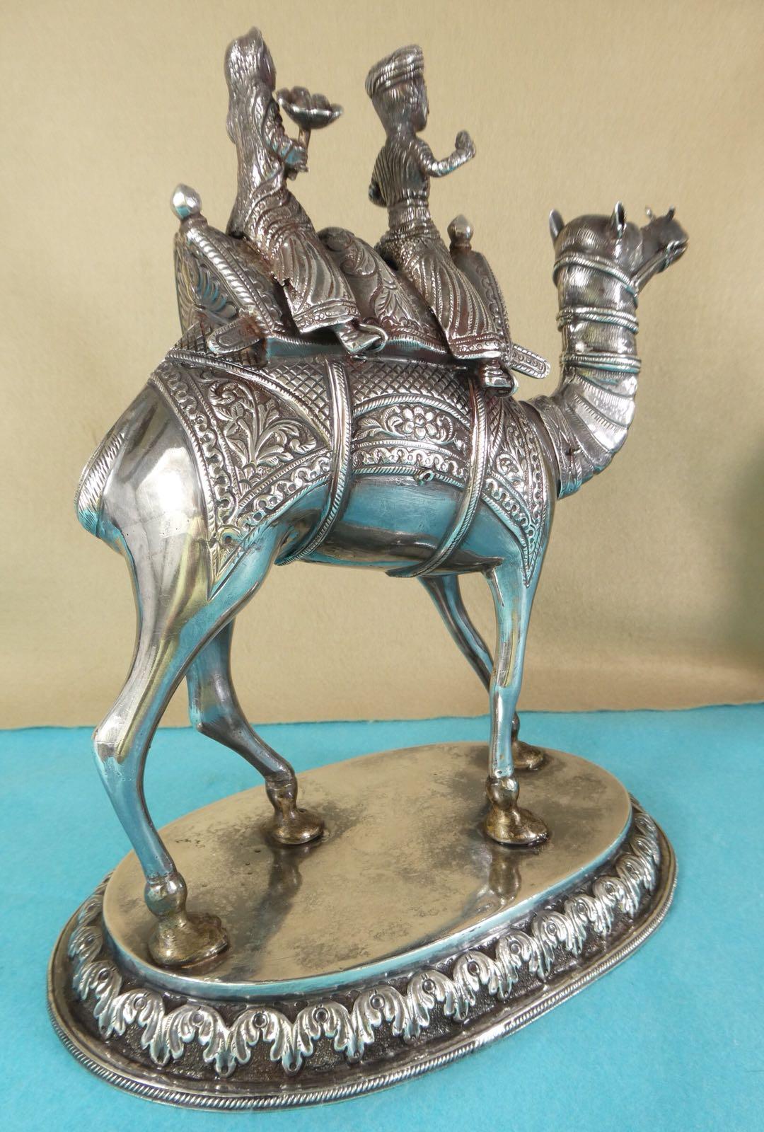 19th Century Magnificent Antique Colonial Indian Silver Camel with Riders, circa 1880