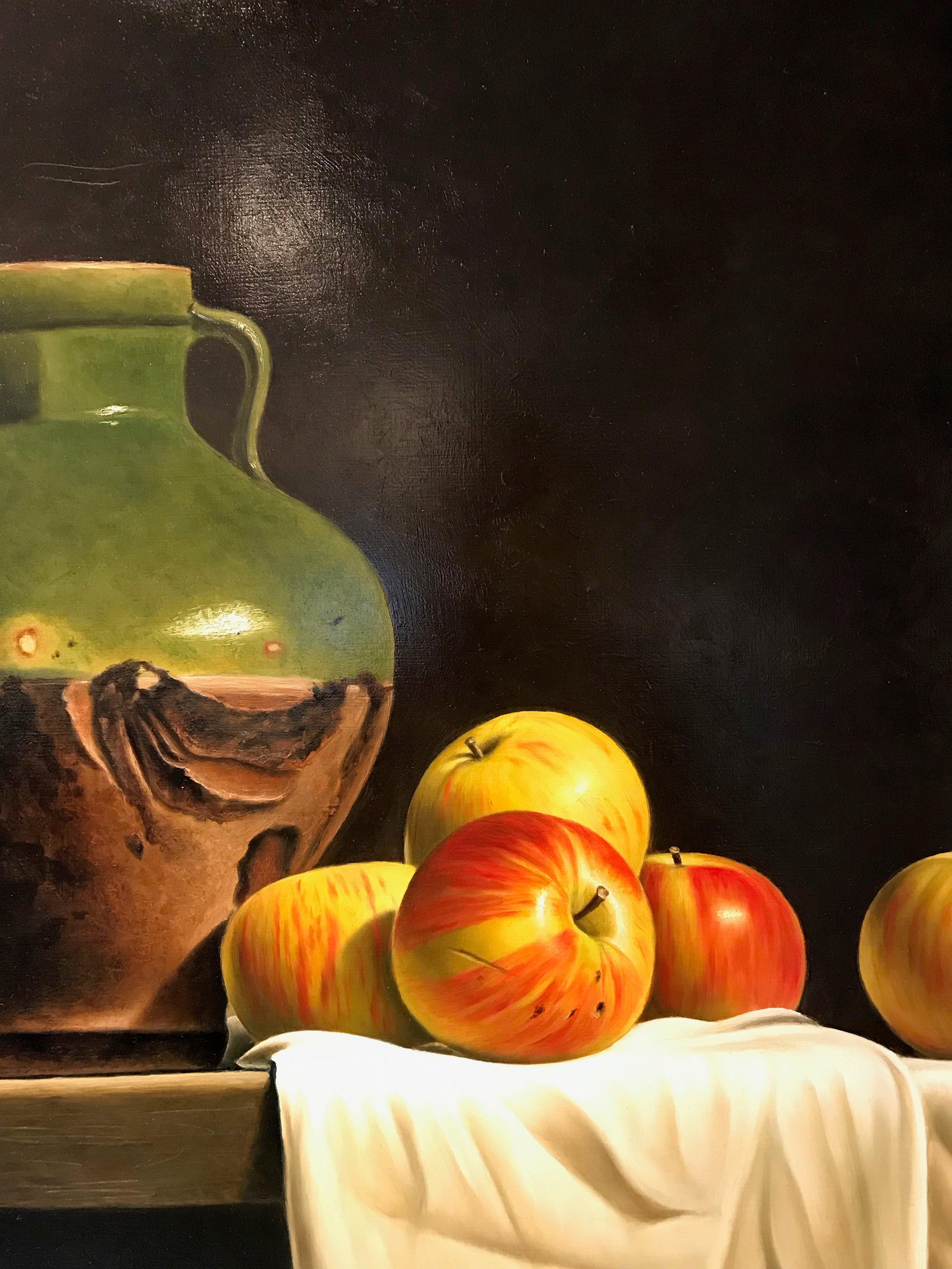 Green Glazed Jar and Apples 1