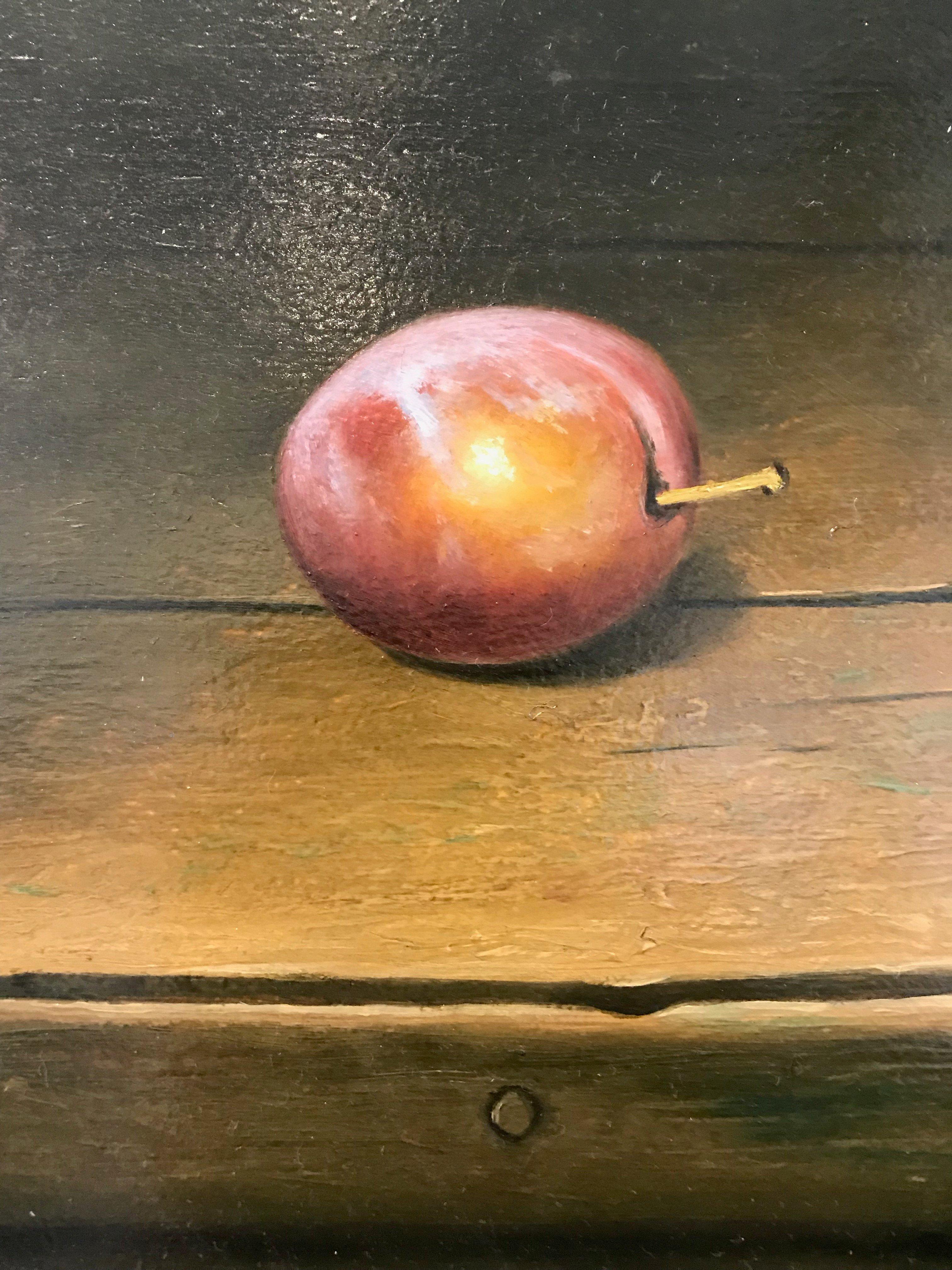 Nature morte avec prunes - Marron Still-Life Painting par Stefaan Eyckmans