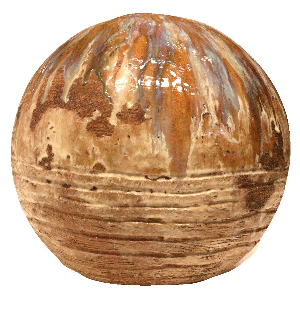 Mark Wade Abstract Sculpture - Large Ceramic Orb Sculpture - Modern Abstract Pottery Art - Ash and Color Glazes