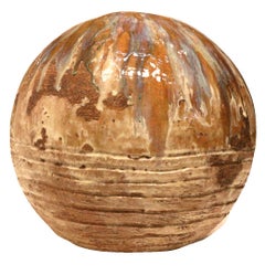 Large Ceramic Orb Sculpture - Modern Abstract Pottery Art - Ash and Color Glazes