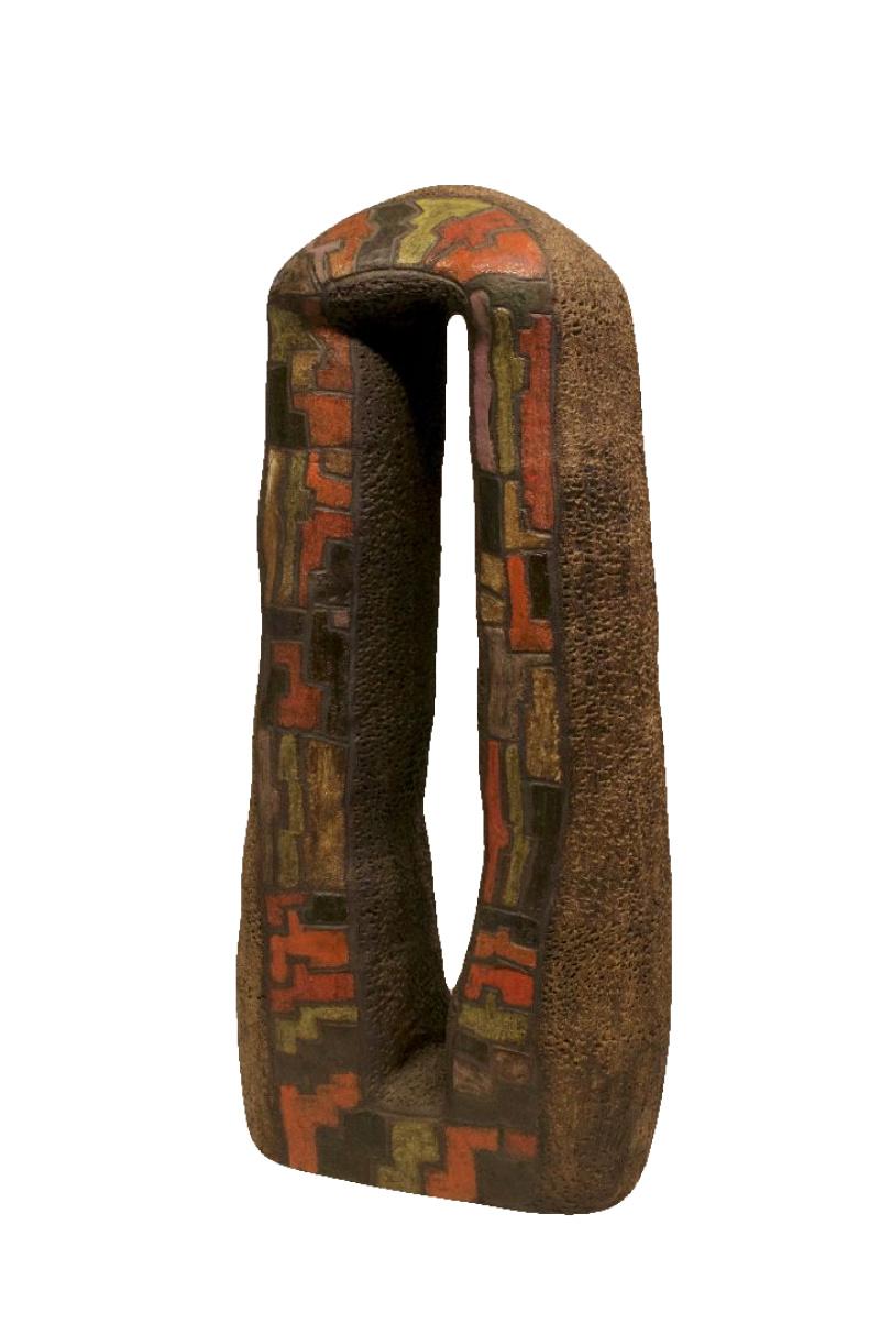 Mark Wade Abstract Sculpture - Abstract Primitive Sculpture Art  - Large Ceramic Red Clay Pottery w/ Ash Glaze
