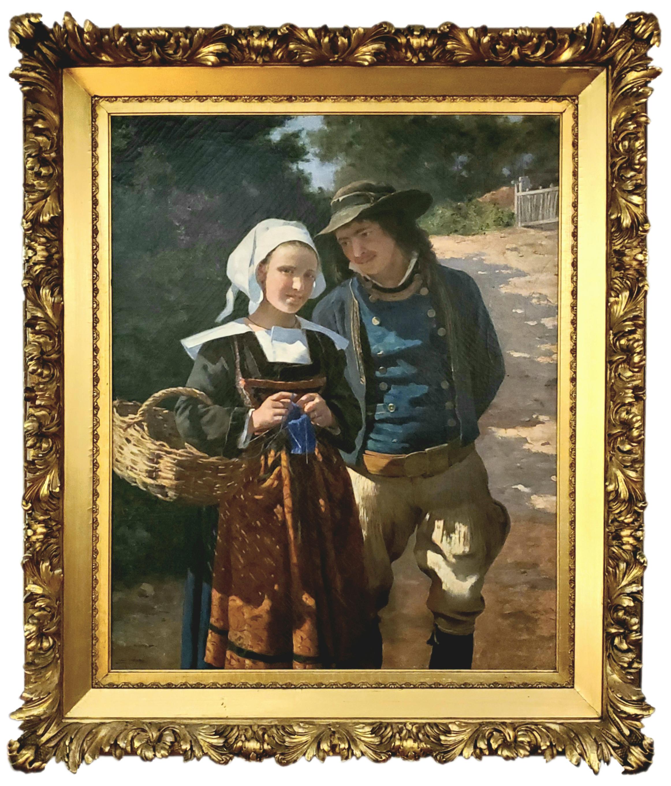 Louis Henri Deschamps Portrait Painting - Portrait of a French Couple in a Forest Landscape circa 1885