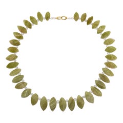 366.96 Carat Natural Arquiana Green Tourmaline Quartz Bead Yellow Gold Necklace