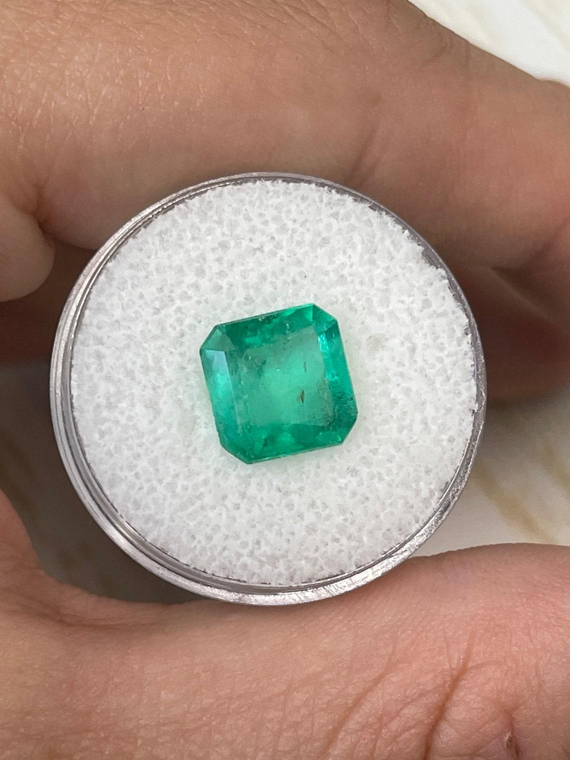 Modern 3.66ct Freckled Muzo Green Colombian Emerald Asscher Cut Genuine May Birthstone For Sale