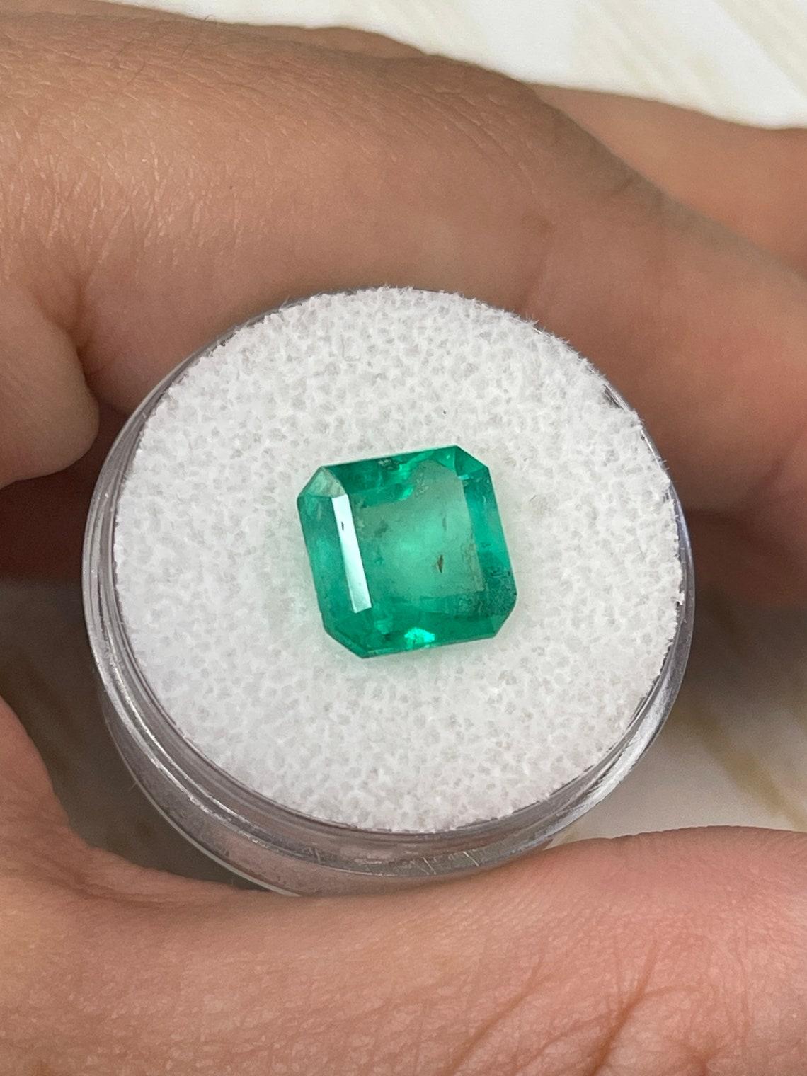 Women's or Men's 3.66ct Freckled Muzo Green Colombian Emerald Asscher Cut Genuine May Birthstone For Sale