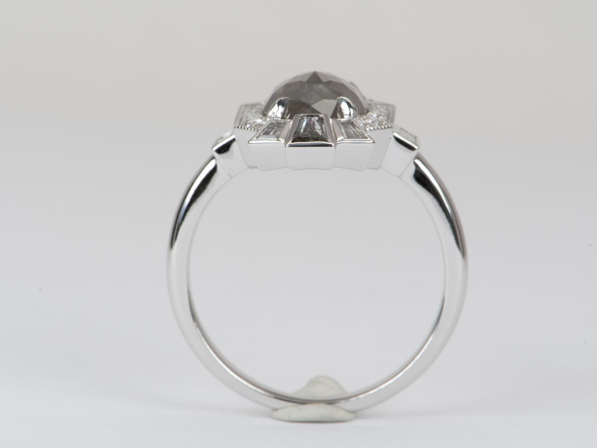 3.66ct Salt and Pepper Diamond Statement Ring 14K White Gold R6568 In New Condition For Sale In Osprey, FL