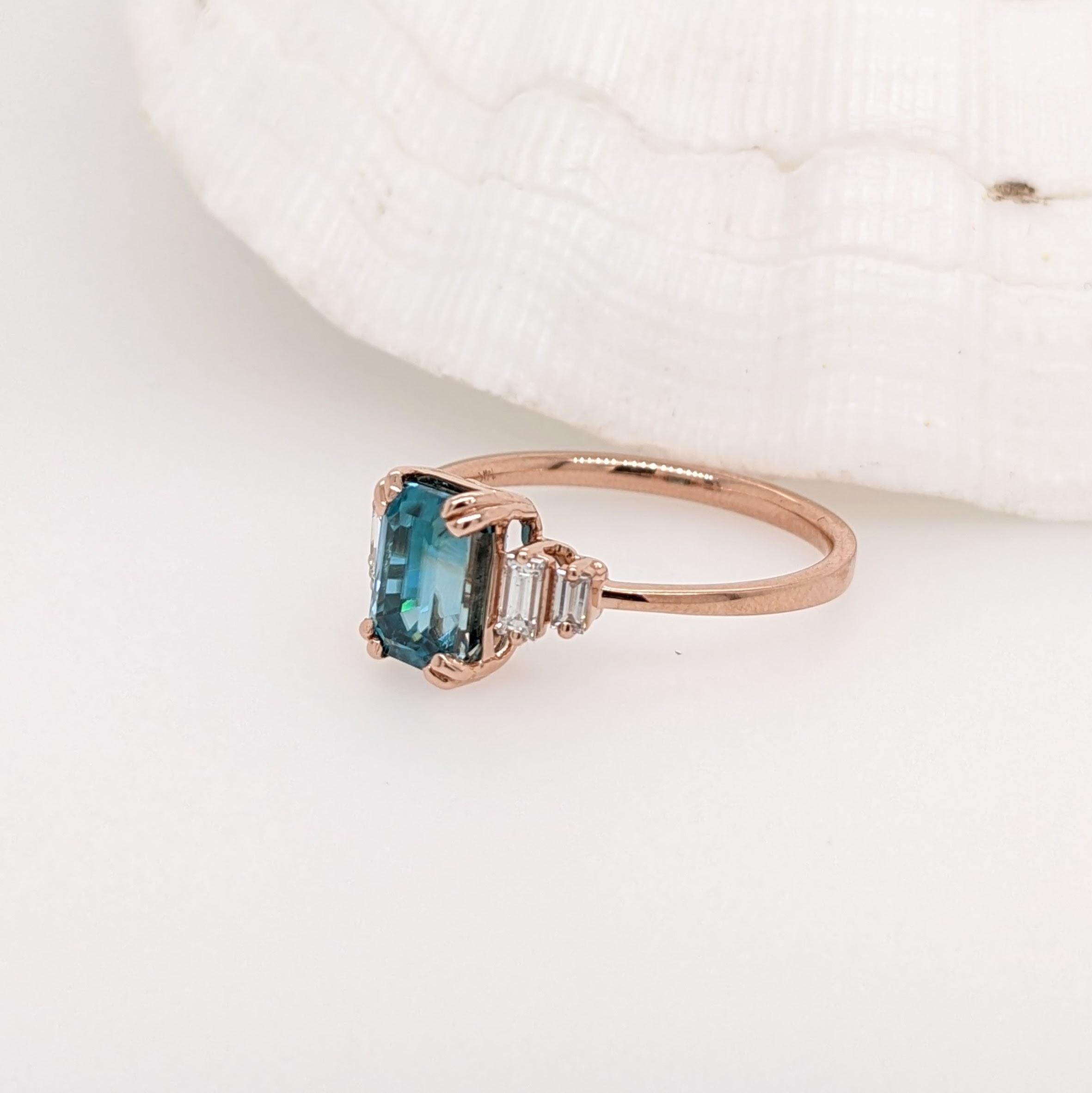 Modernist 3.66ct Zircon Ring w Diamond Accents in 14K Rose Gold Emerald Cut 8.5x6mm For Sale