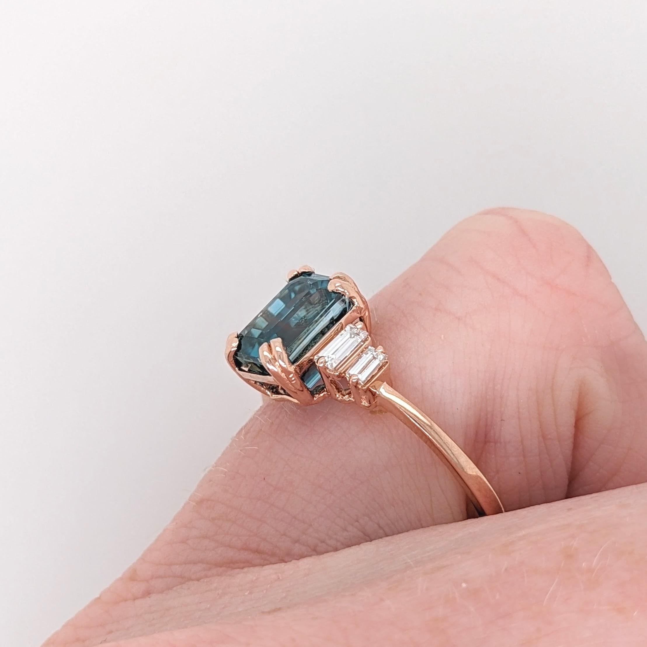 3.66ct Zircon Ring w Diamond Accents in 14K Rose Gold Emerald Cut 8.5x6mm For Sale 3