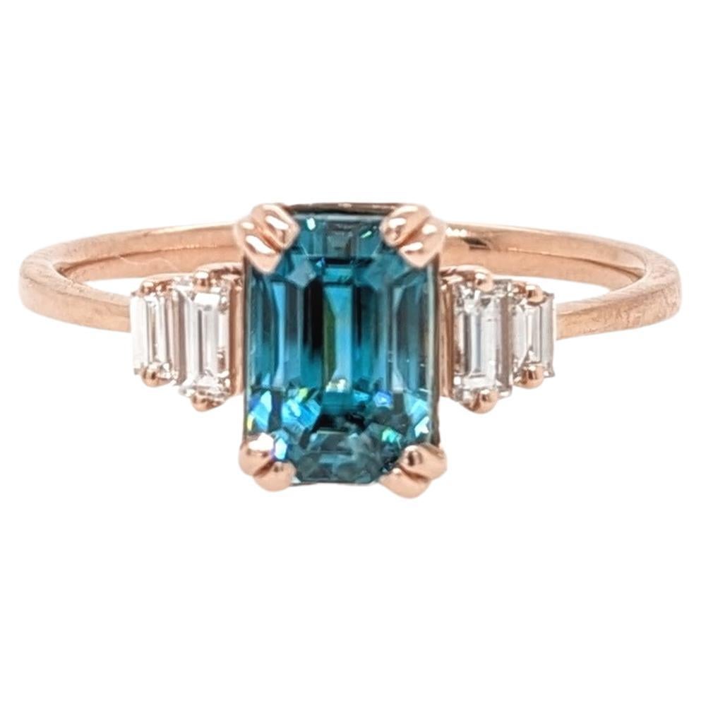 3.66ct Zircon Ring w Diamond Accents in 14K Rose Gold Emerald Cut 8.5x6mm For Sale