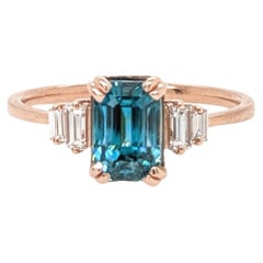 3.66ct Zircon Ring w Diamond Accents in 14K Rose Gold Emerald Cut 8.5x6mm