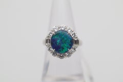 3.67 Carat Australian Black Opal Diamond Platinum Ring