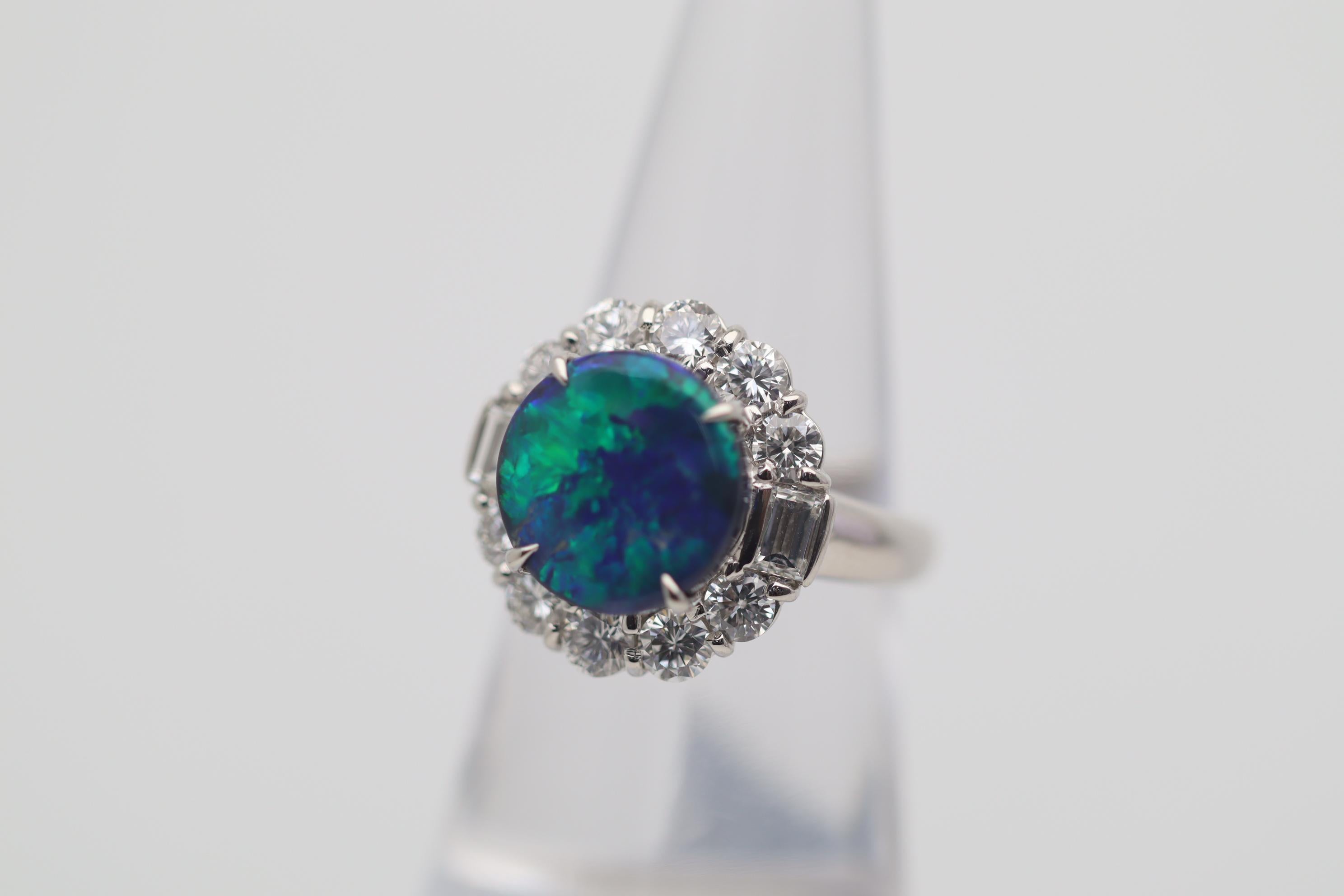 3.67 Carat Australian Black Opal Diamond Platinum Ring In New Condition For Sale In Beverly Hills, CA