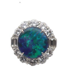 3.67 Carat Australian Black Opal Diamond Platinum Ring