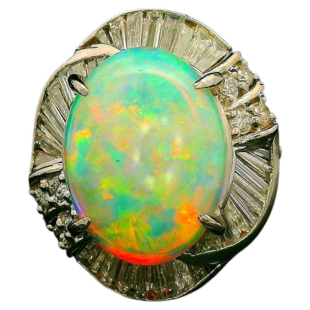 3.67 Carat Australian Crystal Opal Diamond Platinum Swirl Ring