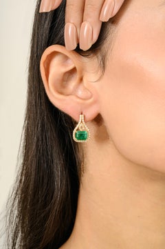 3.67 Carat Emerald Diamond Stud Earrings for Women in 18k Solid Yellow Gold