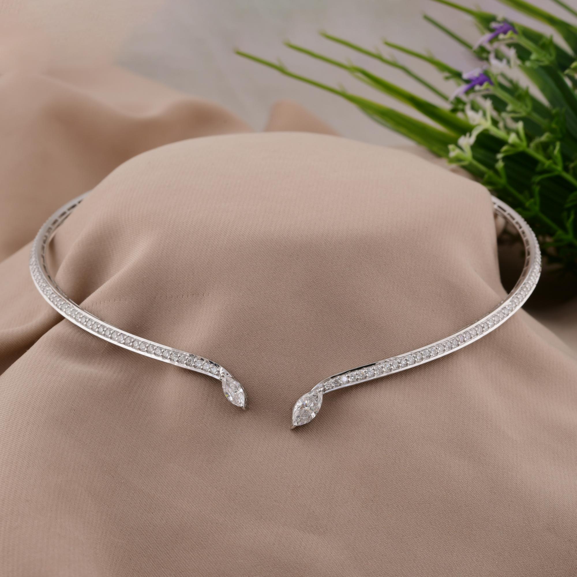 Modern 3.67 Carat Marquise Round Brilliant Cut Diamond Choker Necklace 18k White Gold For Sale