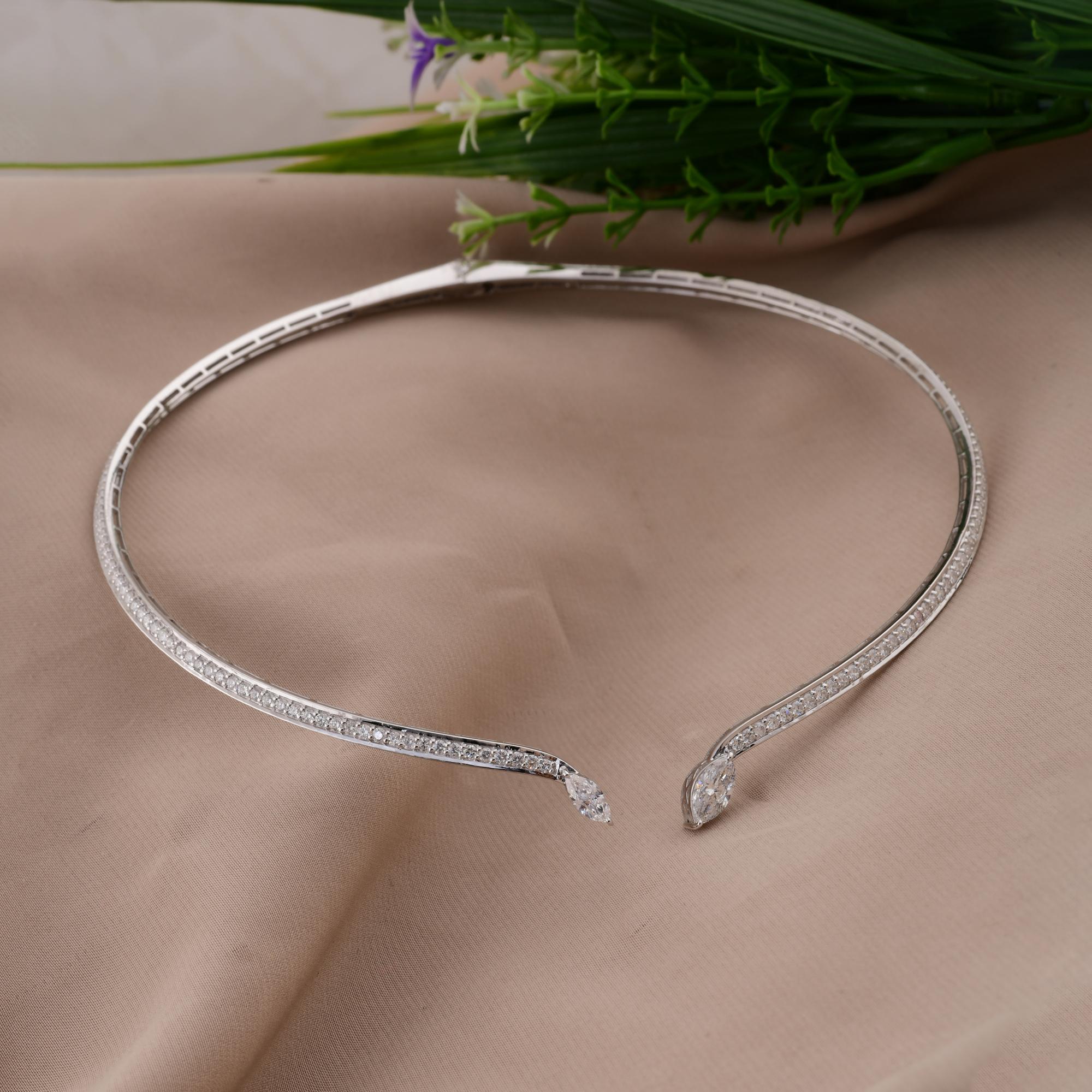 Choker-Halskette aus 18 Karat Weißgold mit 3,67 Karat Marquise-Diamant im runden Brillantschliff (Moderne) im Angebot