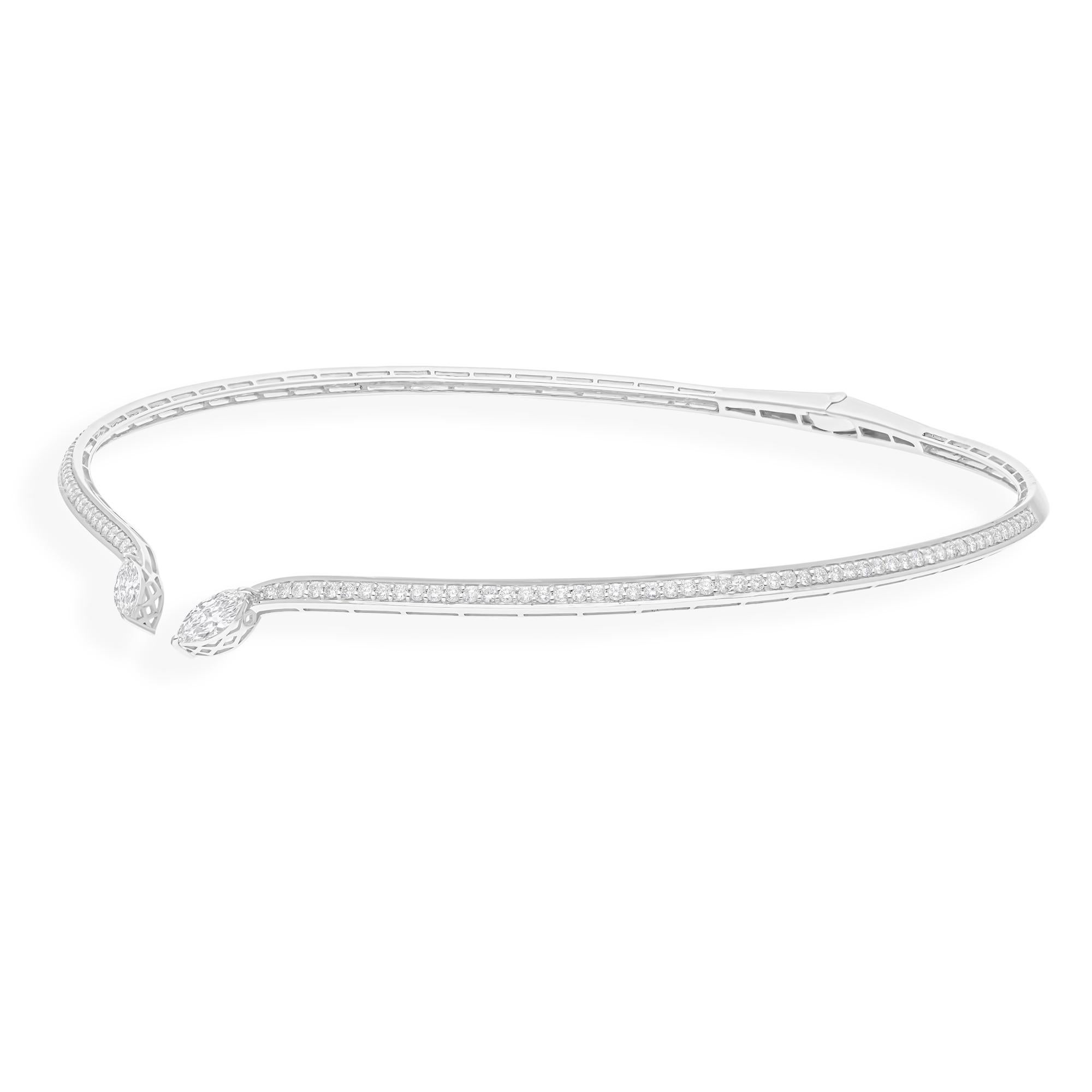 3.67 Carat Marquise Round Brilliant Cut Diamond Choker Necklace 18k White Gold In New Condition For Sale In Diera, Dubai