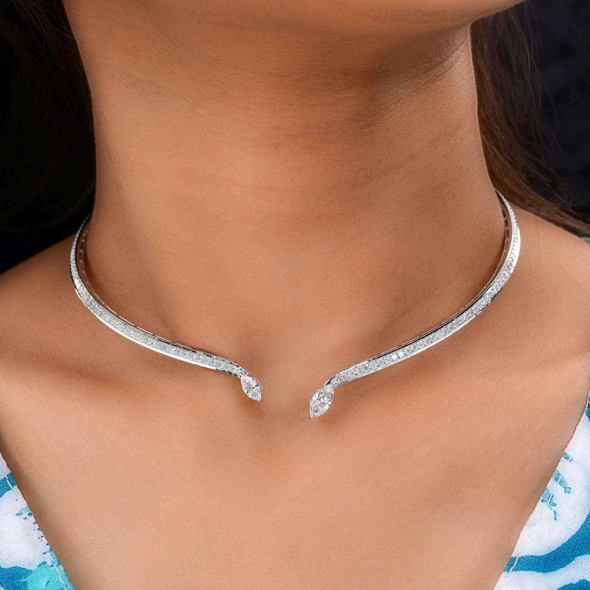 Women's 3.67 Carat Marquise Round Brilliant Cut Diamond Choker Necklace 18k White Gold For Sale