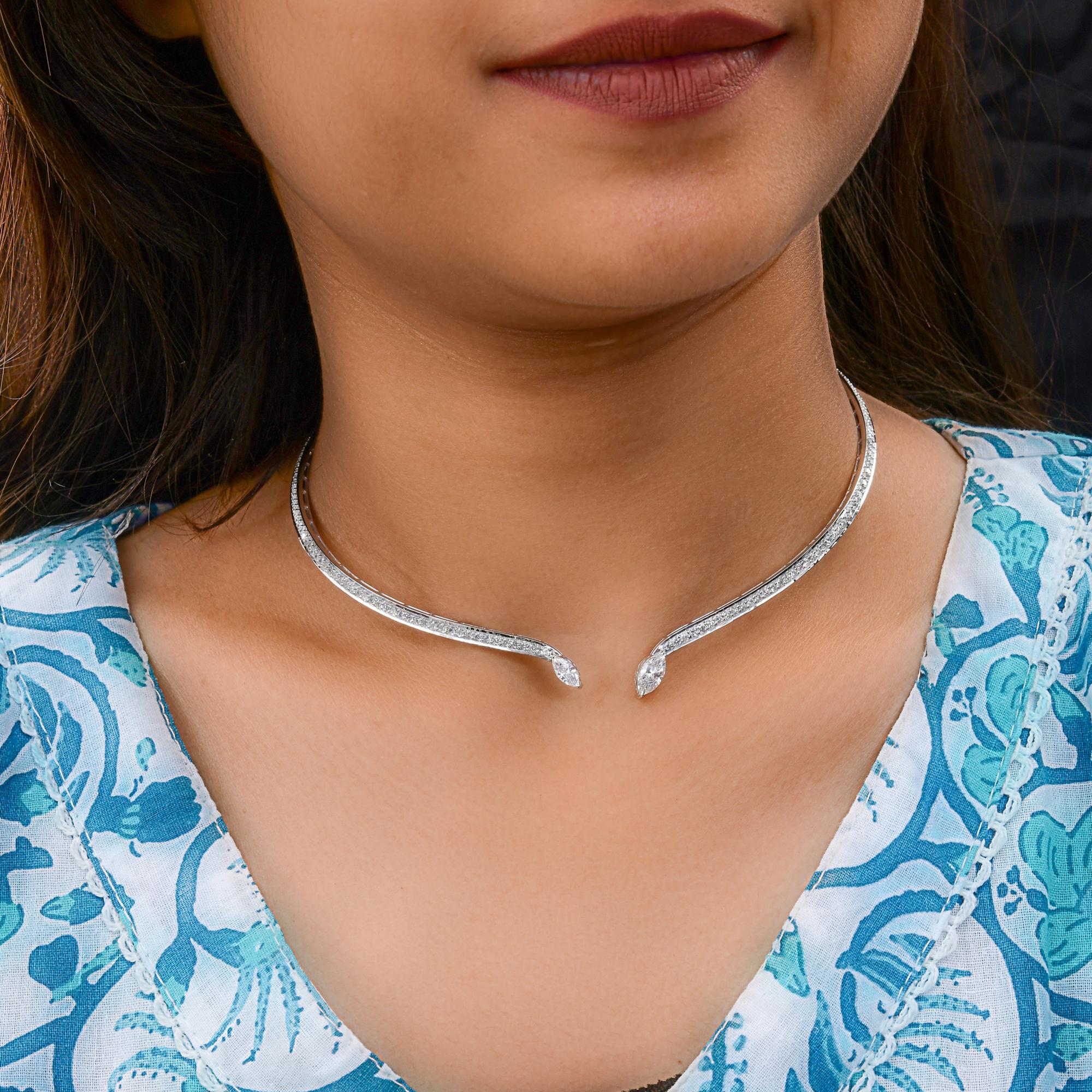 3.67 Carat Marquise Round Brilliant Cut Diamond Choker Necklace 18k White Gold For Sale 1