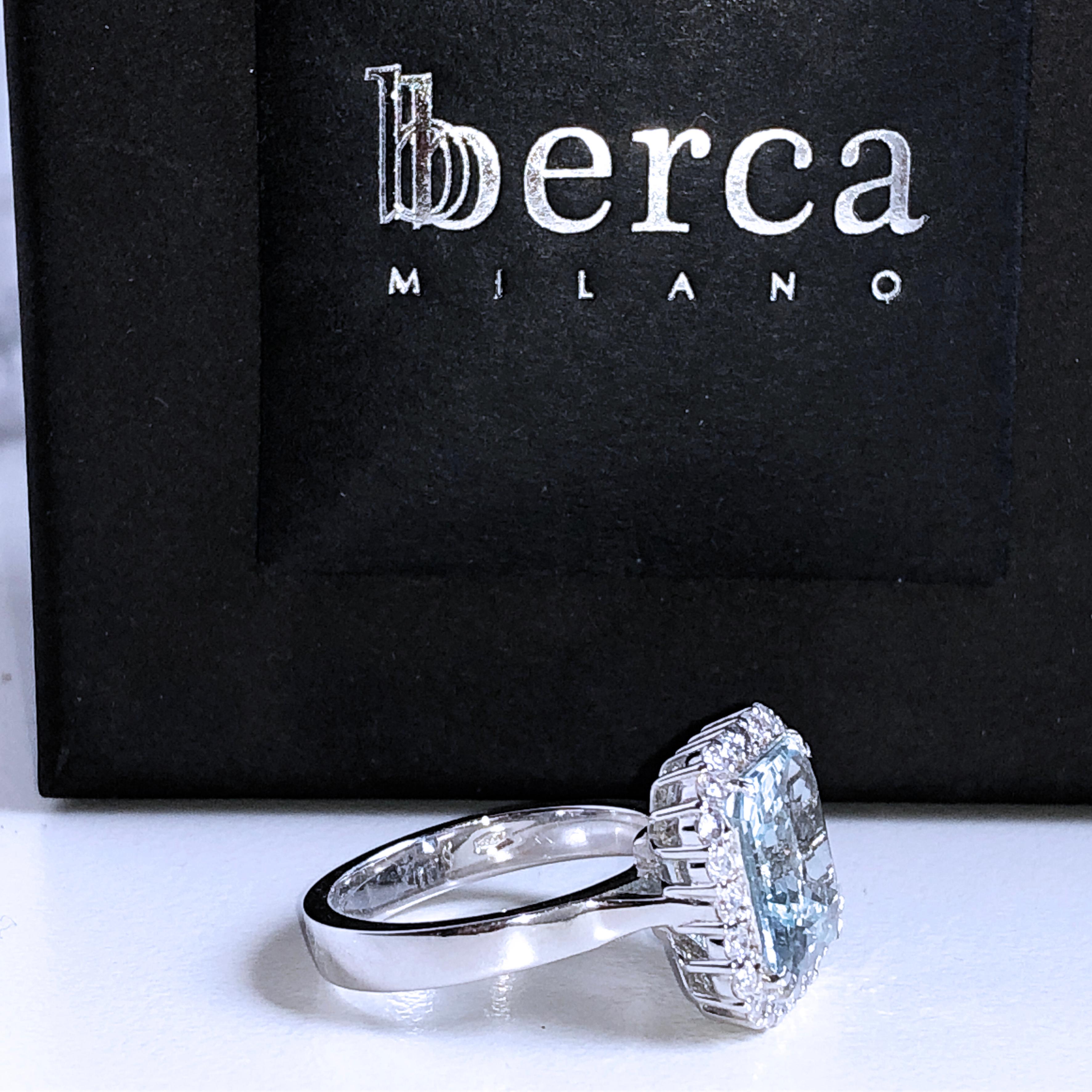 Berca 3.67Kt Natural Brazilian Aquamarine White Diamond White Gold Setting Ring 4